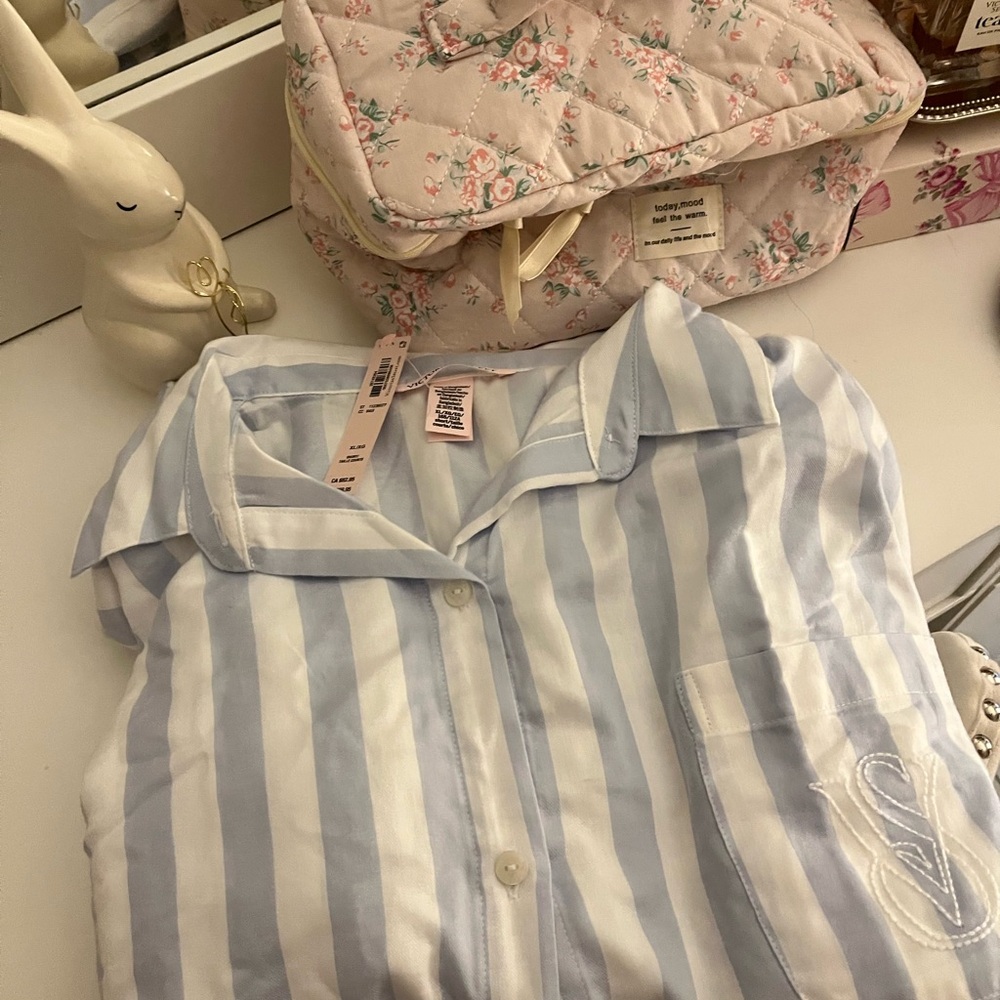Victoria's Secret Light Blue and White Striped Shirt